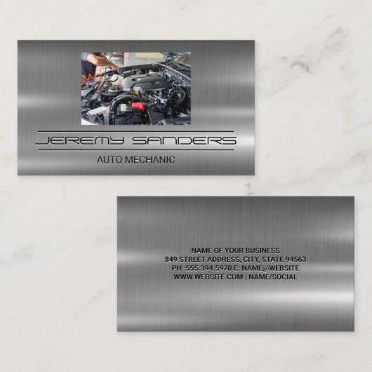 Monteur werkt aan motor | Technicus Visitekaartje (Voorkant / Achterkant)