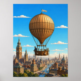 Montgolfier Wetenschappelijke Ballon Boven Londen Poster