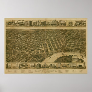 Montgomery Alabama 1887 Antiek Panorama Map Poster