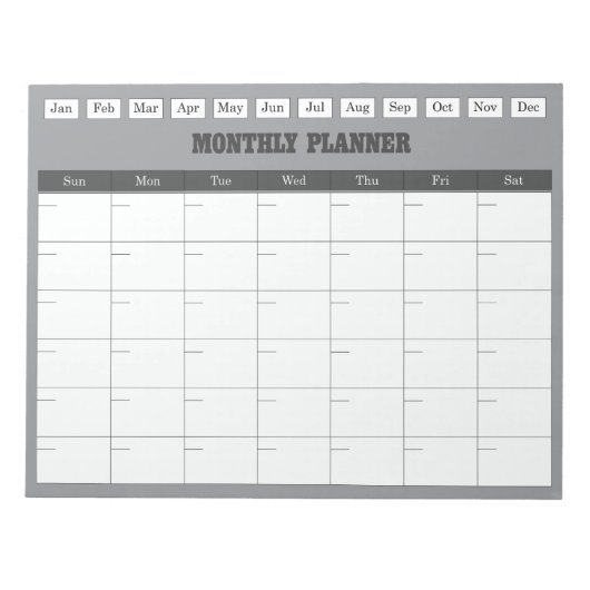 Monthly Planner Grey Simple Calendar Notitieblok (Voorkant)
