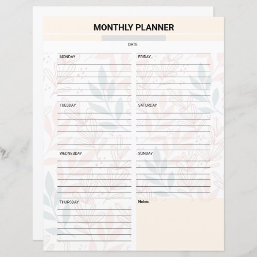 Monthly Planner Template (Voorkant / Achterkant)
