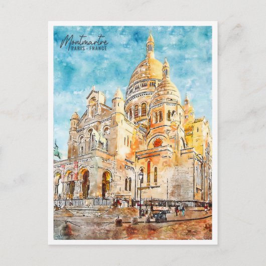 Montmartre Frankrijk vintage reizen waterverf Briefkaart (Voorkant)
