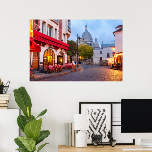 Montmartre in Paris, France Old Street Cafe Poster