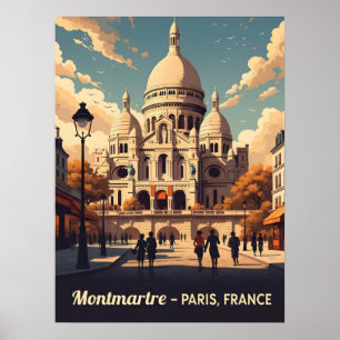 Montmartre Parijs met angstaanjagende Coeur-basili Poster
