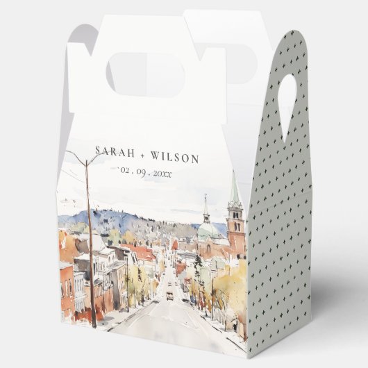 Montpelier City Scape Vermont Waterverf bruiloft Bedankdoosjes (Geopend)