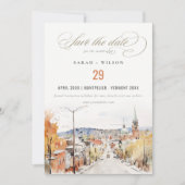 Montpelier City Scape Vermont Waterverf bruiloft Save The Date (Voorkant)