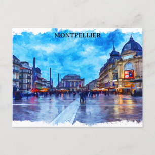 Montpellier France Place de la Comédie Uitzicht Briefkaart