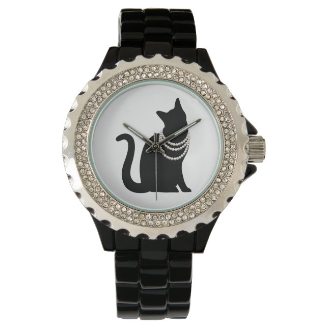 MONTRE 黒猫と宝石　ラインストーン (devant)