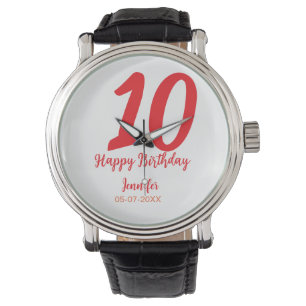 Montre 10e anniversaire ajouter nom date année rouge modè