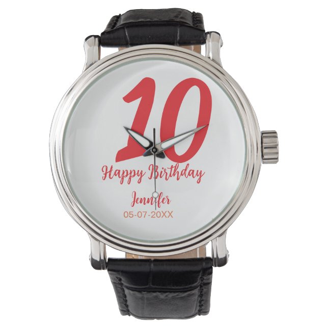 Montre 10e anniversaire ajouter nom date année rouge modè (devant)