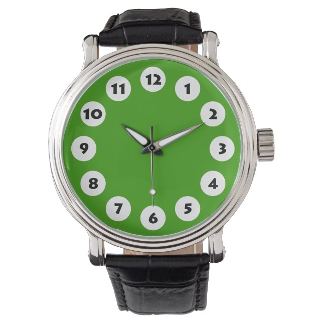 Montre 12 Spots - Blanc sur Vert Herbe (devant)