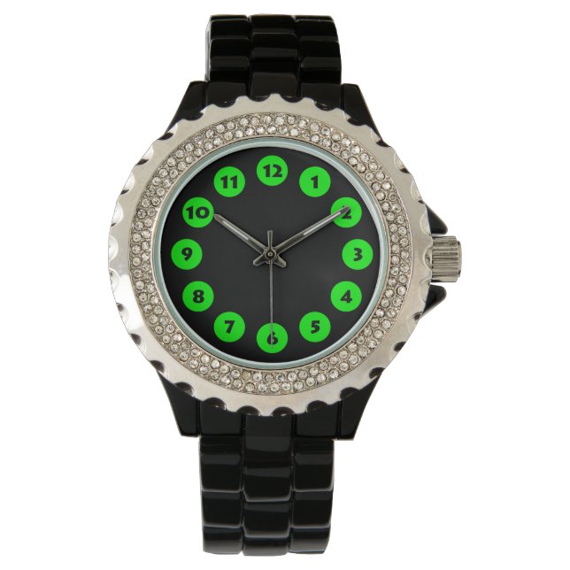 Montre 12 Spots - Vert sur Noir (devant)