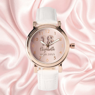 Montre 18e anniversaire rose nom or