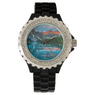 Montre 1 Pierre 5:7 belle vue sur le lac de la montagne