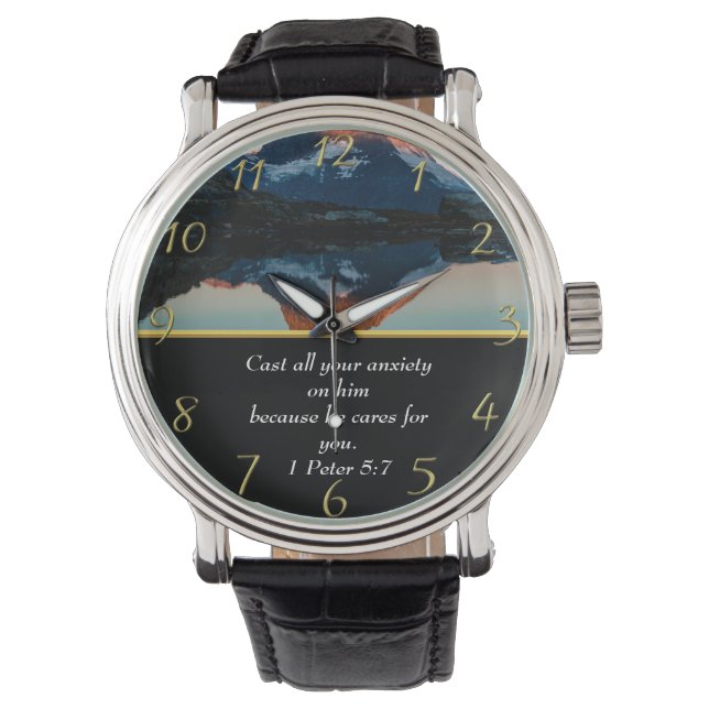 Montre 1 Pierre 5:7 Foi chrétienne lac de montagne  (devant)