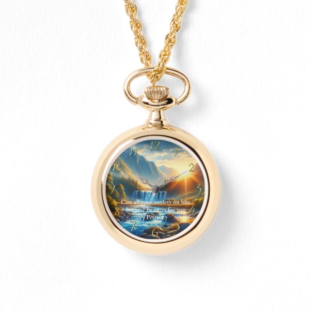 Montre 1 Pierre 5:7 Prière pour la foi chrétienne d'or (Recto)