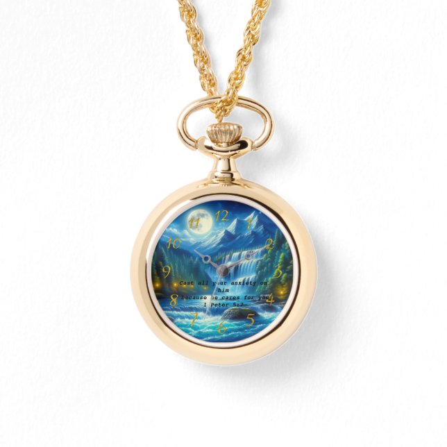 Montre 1 Pierre 5:7 Prière pour la foi chrétienne d'or (Recto)