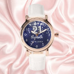 Montre 21e anniversaire marine bleu argent étoiles<br><div class="desc">Un cadeau pour un 21ème anniversaire. Une couleur bleu marine arrière - plan avec des étoiles faux argent. La couleur bleue est inégale. Ajoutez un nom,  une date.</div>