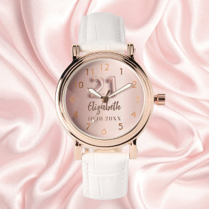 Montre 21e anniversaire rose nom or