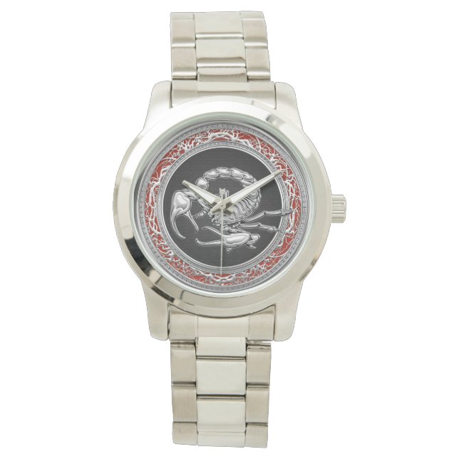 Montre [400] Scorpion d'argent sacré sur noir (devant)