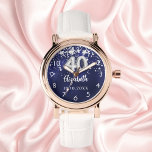 Montre 40e anniversaire marine bleu argent étoiles<br><div class="desc">Un cadeau pour un 40e anniversaire. Une couleur bleu marine arrière - plan avec des étoiles faux argent. La couleur bleue est inégale. Ajoutez un nom,  une date.</div>