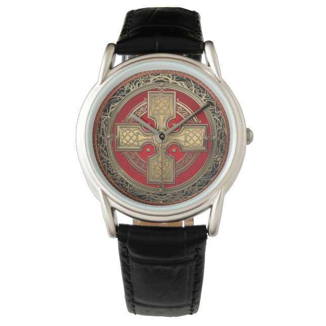Montre [500] Ancienne Croix de noeud d'or sacré celtique (devant)