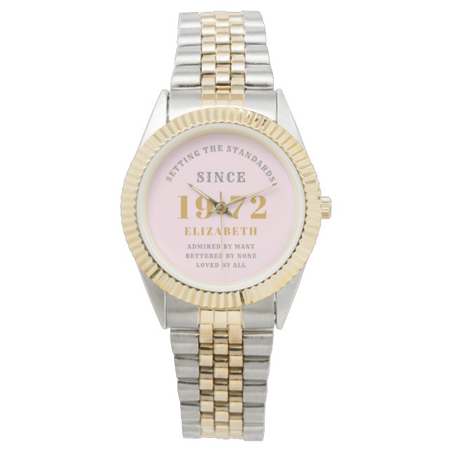 Montre 50e anniversaire 1972 Elégant rose gris chic femme (devant)
