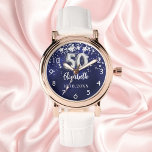 Montre 50e anniversaire marine bleu argent étoiles<br><div class="desc">Un cadeau pour un 50e anniversaire. Une couleur bleu marine arrière - plan avec des étoiles faux argent. La couleur bleue est inégale. Ajoutez un nom,  une date.</div>