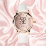 Montre 50e anniversaire rose nom or<br><div class="desc">Un cadeau pour un 50e anniversaire. Couleur arrière - plan rose or dégradé. Ajouter un nom,  une date</div>