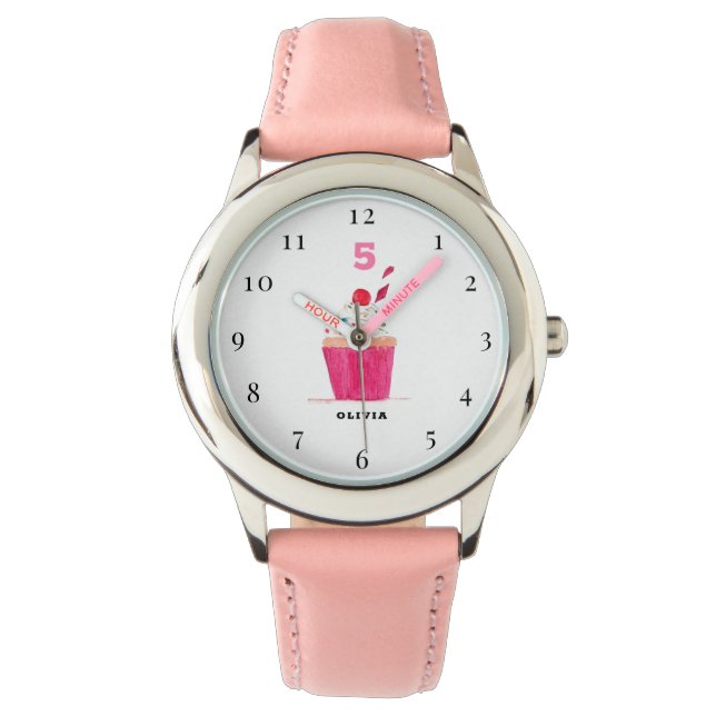 Montre 5e anniversaire 5 ans fille jolie Cupcake (devant)