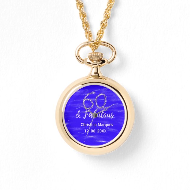 Montre 60 & fabuleux anniversaire bleu argent ajouter nom (Recto)