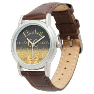 Montre 60e anniversaire noir or monogramme élégant