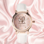 Montre 60e anniversaire rose nom or<br><div class="desc">Un cadeau pour un 60e anniversaire. Couleur arrière - plan rose or dégradé. Ajouter un nom,  une date</div>