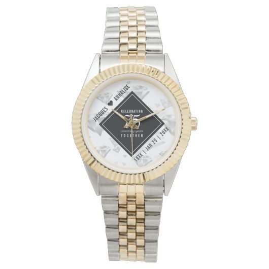 Montre 75e anniversaire de mariage diamant élégant (devant)