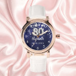 Montre 80e anniversaire marine bleu argent étoiles<br><div class="desc">Un cadeau pour un 80ème anniversaire. Une couleur bleu marine arrière - plan avec des étoiles faux argent. La couleur bleue est inégale. Ajoutez un nom,  une date.</div>