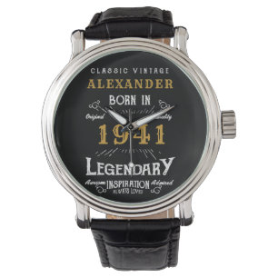 Montre 80e anniversaire personnalisé Né en 1941 Noir Vint