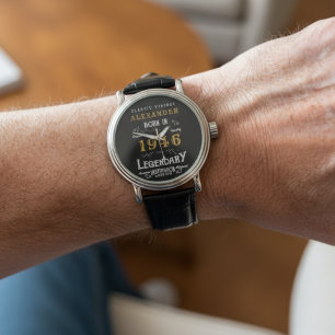 Montre 80e anniversaire personnalisé Né en 1946 Noir Vint