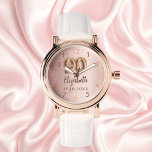 Montre 90e anniversaire rose nom or<br><div class="desc">Un cadeau pour un 90ème anniversaire. Couleur arrière - plan rose or dégradé. Ajouter un nom,  une date</div>