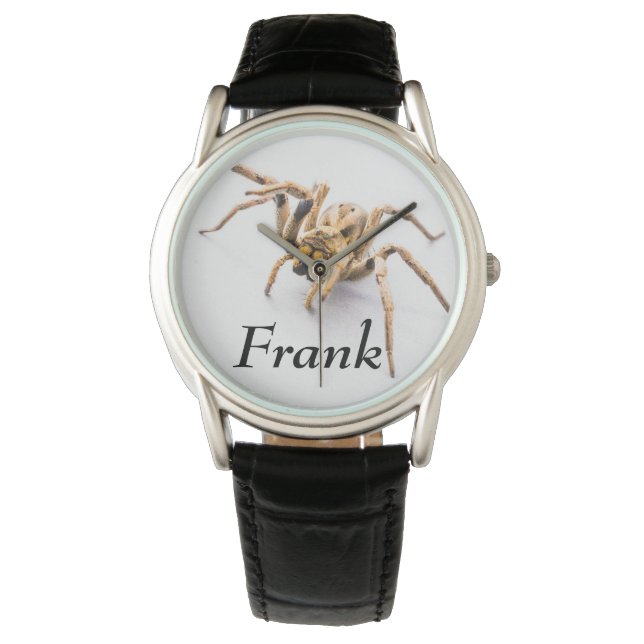 Montre à araignée en cuir noir pour hommes (devant)
