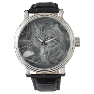 Montre à bracelet chat noir Maine Coon