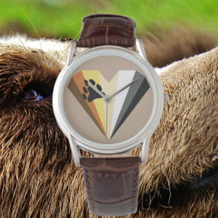 Montre à bracelet en cuir marron Gay Bear Pride He