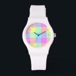 Montre À damiers Pastel Rainbow<br><div class="desc">Ce design lumineux et coloré a un motif à carreaux / carré légèrement texturé dans un arc-en-ciel vif de couleurs pastel. C'est un motif de damier élégant, dynamique et joli, qui ressemble à un printemps. Profitez-en en l'état ou utilisez-le comme arrière - plan pour votre texte ou photo. Les numéros...</div>