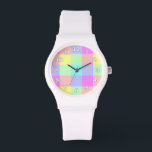 Montre À damiers Pastel Rainbow<br><div class="desc">Ce design lumineux et coloré a un motif à carreaux / carré légèrement texturé dans un arc-en-ciel vif de couleurs pastel. C'est un motif de damier élégant, dynamique et joli, qui ressemble à un printemps. Profitez-en en l'état ou utilisez-le comme arrière - plan pour votre texte ou photo. Les numéros...</div>