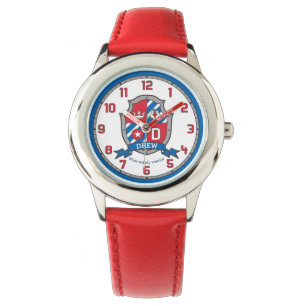 Montre A dessiné l'oiseau bleu rouge de crête nommée d