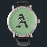 Montre "A" initial<br><div class="desc">Initiale "A" avec arrière - plan vert</div>