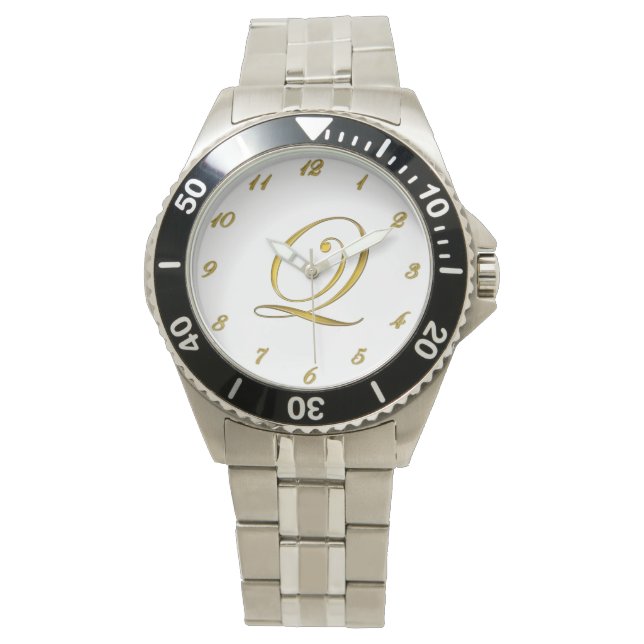 Montre à initiale Q monogramme or avec chiffres or (devant)