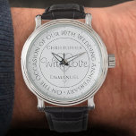 Montre À l'occasion de notre 10e anniversaire de Mariage<br><div class="desc">Montre-cadeau pour mari à l'occasion d'un 10e anniversaire de mariage. Montre spéciale avec inscription. 10e anniversaire de mariage cadeau. Watch a l'inscription plus le message "With Love". Aussi le nom de chaque partenaire. Face de montre blanche.</div>