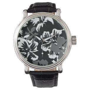 Montre à motif noir abstrait tropical tendance