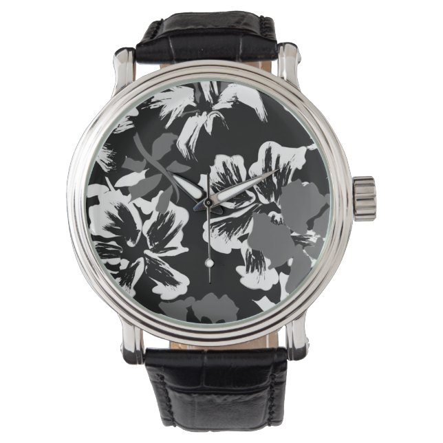 Montre à motif noir abstrait tropical tendance (devant)