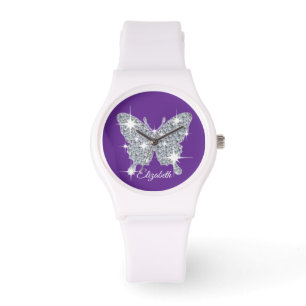 Montre à papillon étincelante au diamant
